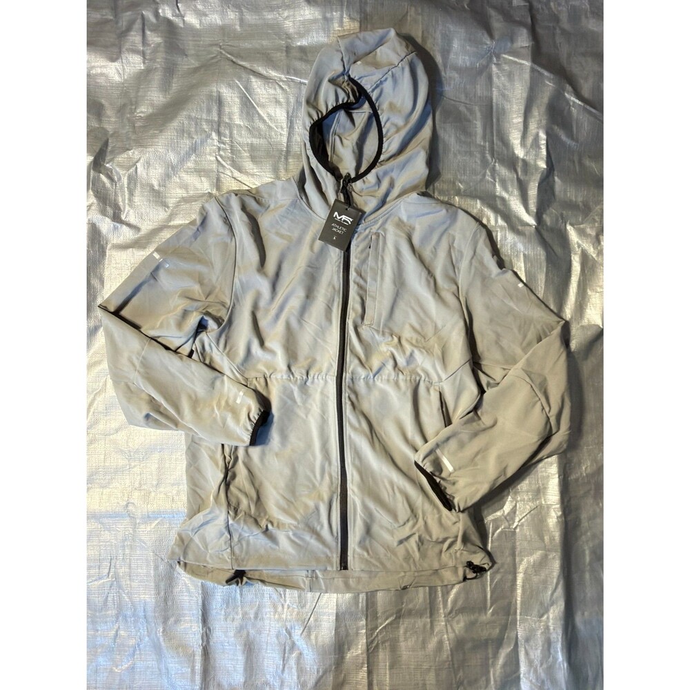 NWT Mack Russo Mens Athletic Jacket Hooded Windbreaker Light Grey Size Large
